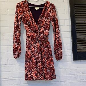 Anthropologie Burgundy and Black Paisley Mini Dress